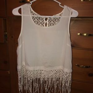 White cropped boho tank size L!